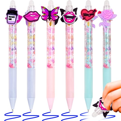 Löschbare Gel-Stifte, 6pcs Retractable Cartoon Spinning Erasable Pens Clicker Fine Point 0.5mm, Lassen Sie Fehler verschwinden, Blaue Tinte für Journaling Zeichnen Schreiben Planer von PinkSheep
