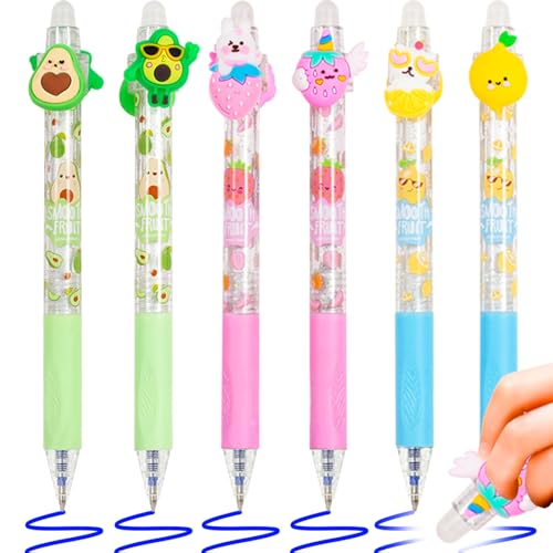 Löschbare Gel-Stifte, 6pcs Retractable Cartoon Spinning Erasable Pens Clicker Fine Point 0.5mm, Machen Sie Fehler verschwinden, blaue Tinte für Journaling Zeichnung Schreiben Planer von PinkSheep