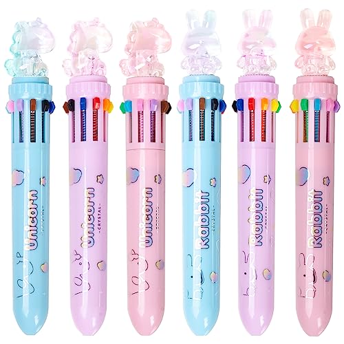 PinkSheep Multicolor Kugelschreiber 0,7 mm, 10-in-1 farbige einziehbare Kristall-Tier-Kugelschreiber für Büro zurück zu Schule liefert Studenten Kinder Geschenk, 6 Count von PinkSheep