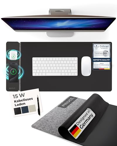 Pinocs Schreibtischunterlage mit Ladefunktion für iPhone/AirPods/Android; Multifunktional; Leder/Filz; Schnellladen; Links/Rechtshänder; Minimalistische Schreibtischmatte; Desk mat; mauspad Pinocs Schreibtischunterlage mit Ladefunktion für iPhone/AirPods/Android; Multifunktional; Leder/Filz; Schnellladen; Links/Rechtshänder; Minimalistische Schreibtischmatte; Desk mat; mauspad von Pinocs