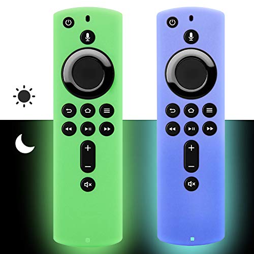 [2 Pack] Firestick Remote Cover Case (leuchtet im Dunkeln), kompatibel mit Fire TV Stick 4K Alexa Voice Remote Control (grün & himmelblau) von Pinowu