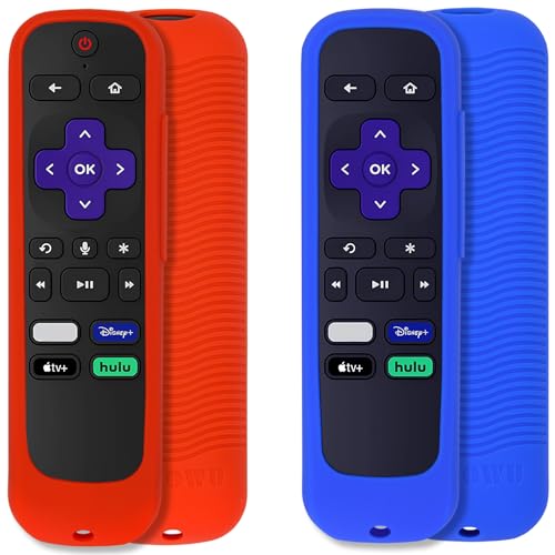 [2 Pack] Universelle Silikon-Fernbedienungsabdeckung, kompatibel mit TCL Roku TV Steaming Stick Remote, Roku Voice Remote, Roku Premiere, Roku 2, Roku 3, Roku 4 Fernbedienung mit Lanyard (rot und blau von Pinowu