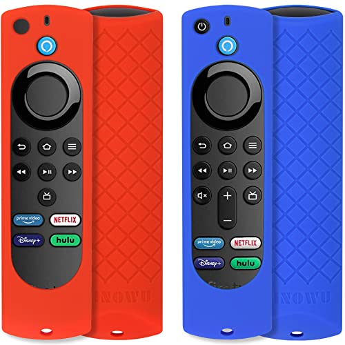 [2 Stück] Firestick Fernbedienung Cover kompatibel mit Fire TV Stick 4K / Lite Sprachfernbedienung mit Umhängeband (Rot & Blau) (Nicht für 4K 2. 2024 Freigegeben) von Pinowu