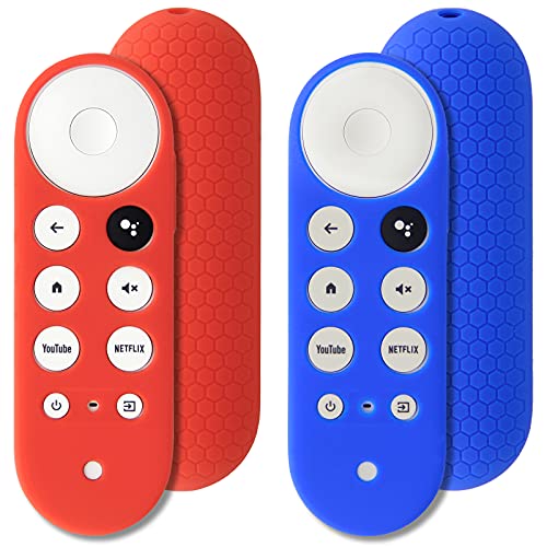 2 Stück Schutzhüllen Kompatibel mit Google TV-Sprachfernbedienung, Pinowu Anti-Rutsch Remote-Fall für 2020 Chromecast Fernbedienung (Blau Rot) von Pinowu