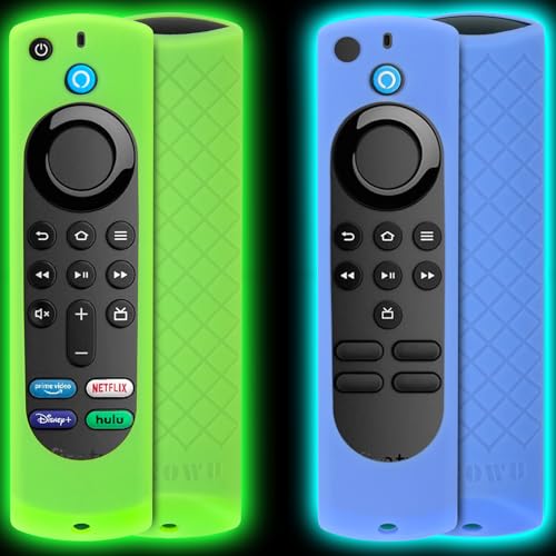[2 Stück] Firestick Fernbedienung Cover (leuchtet im Dunkeln) kompatibel mit Fire TV Stick 4K / Lite Sprachfernbedienung mit Umhängeband (grün, blau) (Nicht für 4K 2. 2024 Freigegeben) von Pinowu