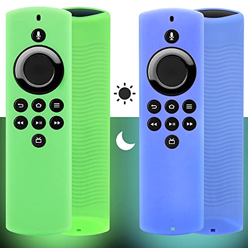 2 x Firestick Lite Fernbedienungsabdeckung kompatibel mit Fire TV Stick Lite 2020 Alexa Sprachfernbedienung (leuchtet im Dunkeln) mit Handgelenkschlaufe (Grün und Blau)dgelenkschlaufe (Grün und Blau) von Pinowu