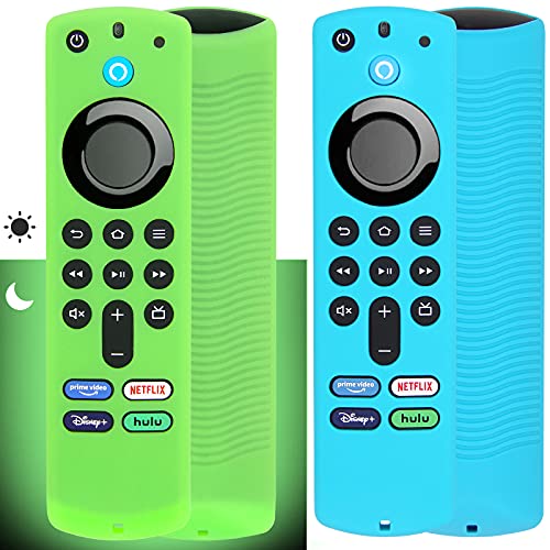 2pcs Pinowu Fernbedienungsabdeckung Kompatibel mit Fire TV Stick 4K / 4K Max Alexa Sprachfernbedienung (3rd Gen) mit Lanyard (Grünes Leuchten & Türkises Nicht Leuchten) von Pinowu