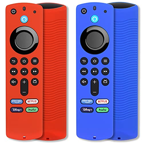 Pinowu Firestick Fernbedienungsabdeckung kompatibel mit Fire TV Stick 4K / Alexa Sprachfernbedienung (3rd Gen) mit Umhängeband (Rot,Blau,2 Stück)(NOT for 4K 2nd 2024) von Pinowu