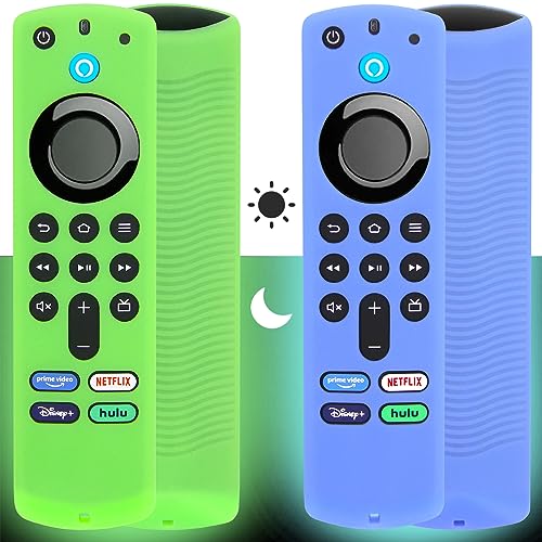 Pinowu Firestick-Fernbedienungshülle kompatibel mit Fire TV Stick /4K Alexa Sprach-Fernbedienung (3rd Gen), Silikonhülle mit Handgelenkschlaufe (Grün und Blau, leuchtet)(NOT for 4K 2nd 2024) von Pinowu