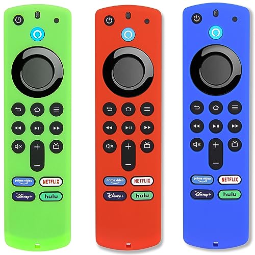 Pinowu Firestick Fernbedienungshüllen (3 Stück) Kompatibel mit Alexa Sprachfernbedienung (3. Gen) mit Fire TV Stick / 4K Silikonhüllen mit Lanyard (leuchten grün,blau, rot) (NOT for 4K 2nd 2024) von Pinowu