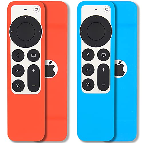 Pinowu Schutzhülle für Fernbedienung, kompatibel mit 2021 Apple TV Siri Remote (2. Generation), inklusive Umhängeband, rutschfest, stoßdämpfend, Himmelblau und Rot, 2 Stück von Pinowu