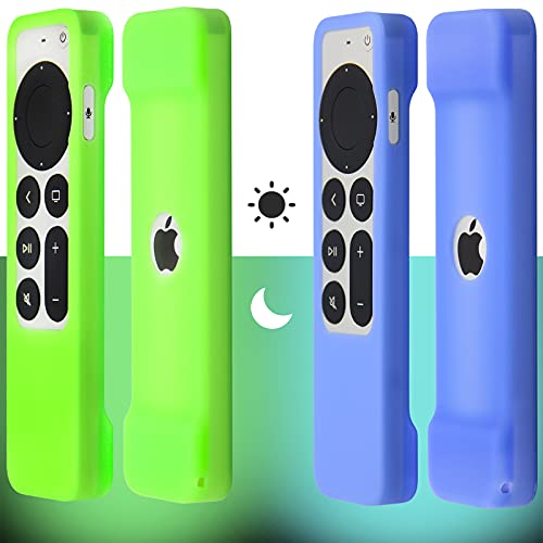 Pinowu Schutzhülle für Fernbedienung, leuchtet im Dunkeln, kompatibel mit 2021 Apple TV Siri Remote (2. Generation), inklusive Umhängeband, rutschfeste Abdeckung, Grün und Blau, 2 Stück von Pinowu