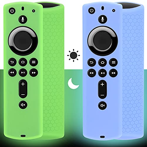 Pinowu Schutzhülle für Firestick-Fernbedienung, leuchtet im Dunkeln, rutschfest, Silikon, kompatibel mit Fire TV Stick 4K Alexa Sprachfernbedienung (3rd Gen) (Grün und Blau) 2 Stück von Pinowu