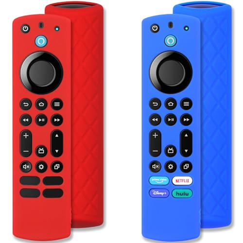 Pinowu Silikon Fernbedienung Hülle (2 Stück) Kompatibel mit Fire TV Stick 4K Max/Toshiba/Insignia/Pioneer Serie Alexa Stimme Fernbedienung Erweitert w/Lanyard (Rot,Blau) von Pinowu