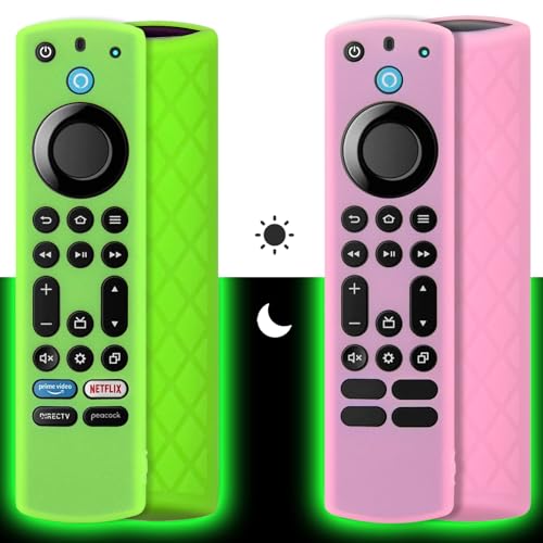 Pinowu Silikon Fernbedienungshülle (2pcs) Kompatibel mit. Fire TV Stick 4K Max/Toshiba/Insignia Alexa Stimme Fernbedienung Erweitert mit Schlüsselband (grün,rosa,Leuchtend) von Pinowu