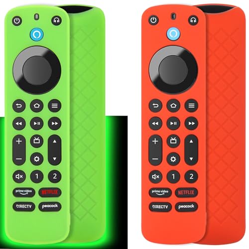 Pinowu Silikon-Schutzhülle (2 Stück), kompatibel mit Alexa Voice Remote Pro, rutschfeste Silikon-Schutzhülle mit Schlüsselband für Fire TV Cube Remote Pro (Grün leuchtet & Rot leuchtet Nicht) von Pinowu