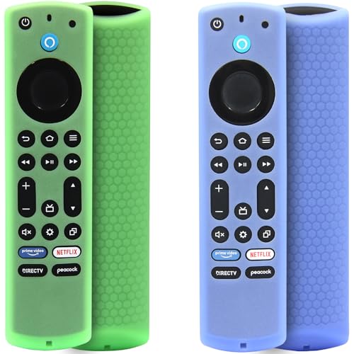 Pinowu Silikon-Schutzhülle für Fernbedienung für Fire TV Stick 4K Max (2. Generation), Insignia, Pioneer, Omni (QLED), Alexa-Sprachfernbedienung, verbessert, mit Umhängeband, Grün, Himmelblau von Pinowu