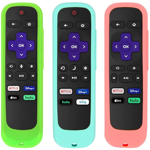 Pinowu Silikon-Schutzhülle für Roku-Fernbedienung, universelle Schutzhülle für Hisense/TCL Roku TV Steaming Stick/Express Roku TV-Fernbedienungen mit Riemen, Grün, leuchtend, Rosa und Minze, 3 Stück Pinowu Silikon-Schutzhülle für Roku-Fernbedienung, universelle Schutzhülle für Hisense/TCL Roku TV Steaming Stick/Express Roku TV-Fernbedienungen mit Riemen, Grün, leuchtend, Rosa und Minze, 3 Stück von Pinowu