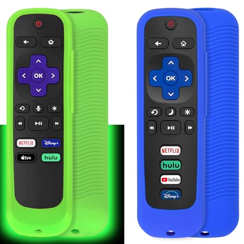 Pinowu Universal-Fernbedienung (2 Stück), kompatibel mit Roku Smart TV Steaming Stick Fernbedienung/Roku Voice Remote/Roku Premiere/Roku 2/3/4 Fernbedienung mit Handschlaufe (grün leuchtend und blau von Pinowu