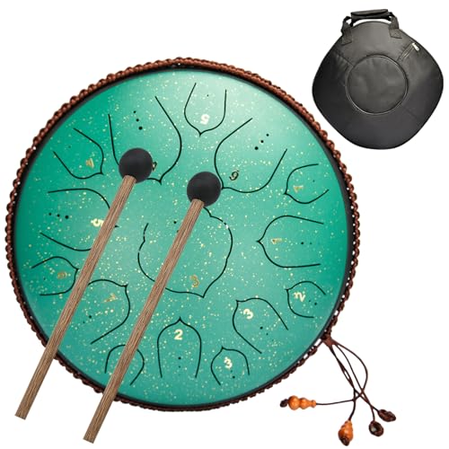 Zungentrommel - Steel Tongue Drum 14 Zoll 15 Noten Handpan Instrument Stahlzungentrommel Hand Pan Drum Atherische Trommel mit Tragetasche,Fingerpick und Schlägel für Meditation Yoga Klangheilung von Pioleackflew