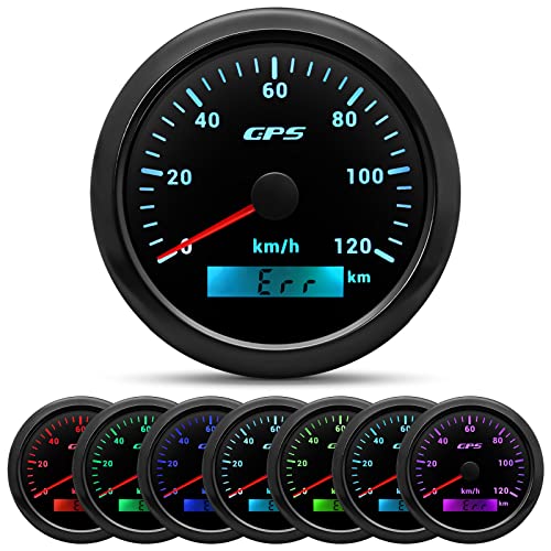 85MM GPS Geschwindigkeitsmesser 0-120km/h, 7 Farben Hintergrundbeleuchtung Kilometerzähler Geschwindigkeitsmessgerät für Motorrad Marine Boot Auto LKW mit GPS Antenne von Piousunt