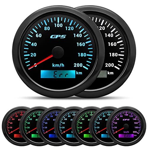 85MM GPS Geschwindigkeitsmesser 0-200km/h, 7 Farben Hintergrundbeleuchtung Kilometerzähler Geschwindigkeitsmessgerät für Motorrad Marine Boot Auto LKW mit GPS Antenne von Piousunt