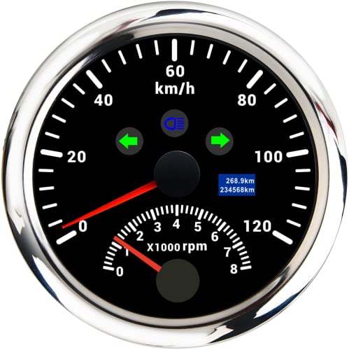 85mm GPS-Tachometer 0–120Km/h mit Tachometer 0–8000RPM rote Hintergrundbeleuchtung, 12V mit GPS-Antenne, wasserdicht von Piousunt