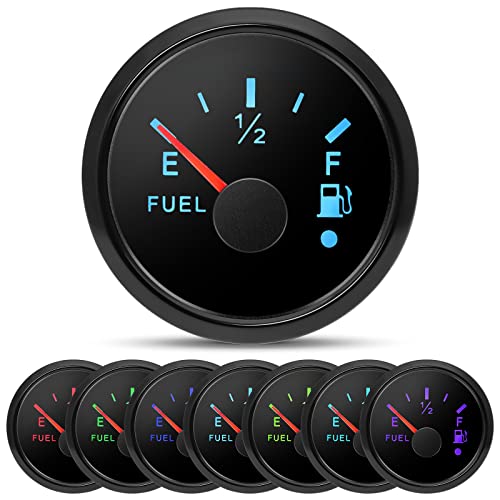 Kraftstoffanzeige, Kraftstoffstandsanzeige 52 mm 0-190ohms mit 7-Farben Hintergrundbeleuchtung Und Alarm LED Universal für Auto Boot von Piousunt