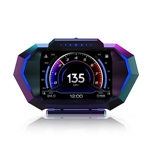 P24 HUD Head Up Display OBD2+GPS LCD Auto Digital Tachometer RPM/Alarm/Temp Neigungsmesser für alle Fahrzeug von Piousunt