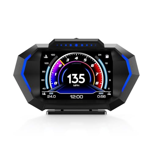 P24 HUD Head Up Display OBD2+GPS LCD Auto Digital Tachometer RPM/Alarm/Temp Neigungsmesser für alle Fahrzeug von Piousunt