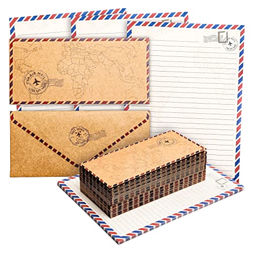 Pipilo Press Briefpapier und Umschläge Vintage-Design (Set, 48 Stück) - Einseitig Bedruckt - Umschläge aus 120 g/m² Kraftpapier von Pipilo Press