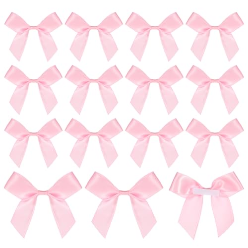 Piriuuo 15 Stück rosa Satinband-Schleifen, selbstklebende kleine Schleifen zum Basteln, Satinschleifen für Geschenkverpackungen, vorgefertigte Bandschleifen mit doppelseitigem Klebeband für von Piriuuo