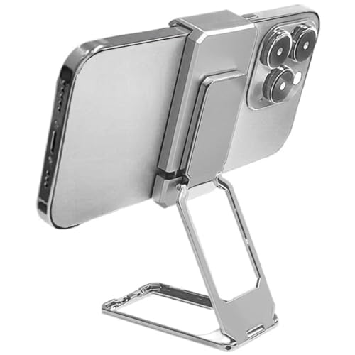 Neue, verbesserte 360-Grad-Klapphalterung mit hinterem Clip, vollständig Verstellbarer, Faltbarer Desktop-Telefonhalter, Cradle Dock, Faltbarer Telefonhalter mit rückseitigem Clip (Silber) von Pisheng
