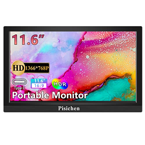 Pisichen Tragbarer Monitor, 11,6 Zoll HD 1366x768 IPS Bildschirm mit Integrierte Lautsprechern, HDMI USB Typ-C Kleiner Monitor für Laptop PC Telefon von Pisichen