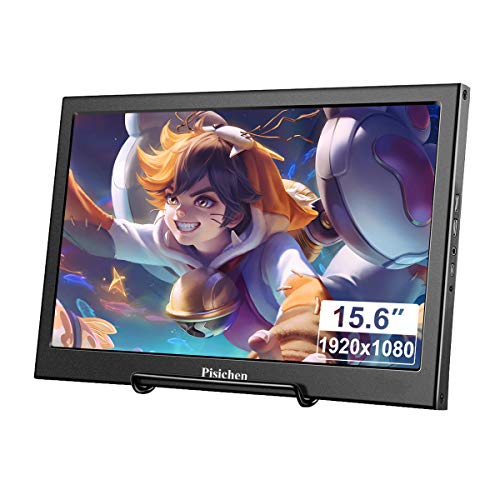 Pisichen Tragbarer Monitor, 15,6 Zoll TN-Bildschirm Full HD 1920 x 1080 HDMI Monitor Gaming tragbare ultradünne Schwarze Metallschale Eingebauter Lautsprecher, Kompatibel mit Laptop,Ras Pi von Pisichen