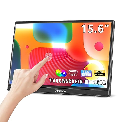 Pisichen Tragbarer Monitor Touchscreen, 15,6 Zoll FHD 1080P Portable Monitor HDR USB-C Monitor Duale Lautsprecher, Externer Monitor mit HDMI Type-c für PC Phone Xbox PS4/5 Switch von Pisichen