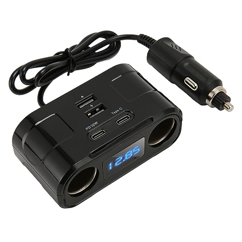 Auto Zigarette Leichter Sockelsplitter, Dual Typ C Schnelle Ladeanschlüsse USB -Adapter für Telefone Tabletten mit Digitalem Display -Auto -Sockel Splitter Professionelles von Pissente