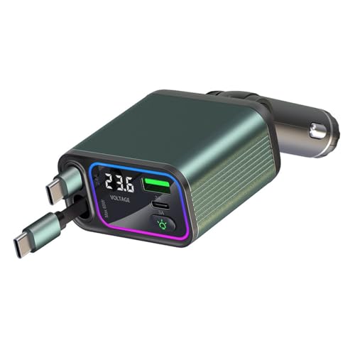 Doppel-Typ-C-Auto-Ladegeräte, Geschwindigkeits-Handy-Ladegeräte, 65 W, einziehbares Kabel mit USB-Anschluss und LED-Anzeige für das Auto von Pitadue