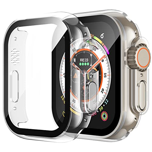 Piuellia 2-Pack Hard Schutzhülle mit Panzerglas Kompatibel mit Apple Watch Ultra 2 (2023)/Ultra 49mm, Anti-Kratzer Rundum Ultradünne Abdeckung mit Displayschutzfolie für iWatch, Transparent von Piuellia