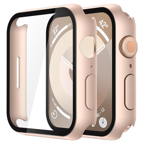 Piuellia 2 Stück harte Schutzhülle, Displayschutzfolie, kompatibel mit Apple Watch Serie 9, Serie 8, Serie 7, 41 mm, Anti-Drop, ultradünne PC-Abdeckung für iWatch, 1 Rosegold + 1 Transparent Piuellia 2 Stück harte Schutzhülle, Displayschutzfolie, kompatibel mit Apple Watch Serie 9, Serie 8, Serie 7, 41 mm, Anti-Drop, ultradünne PC-Abdeckung für iWatch, 1 Rosegold + 1 Transparent von Piuellia