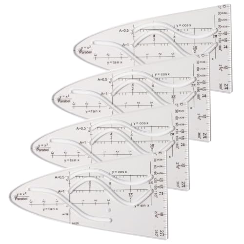 4 Stück Parabelschablone Mathe - Parabel Schablone Kurvenlineal,Parabel Lineal Normalparabel Schablone Schablone Einheitsparabel, für Studenten Büro Designer Malerei, Cosinus Tangens von Pixaro