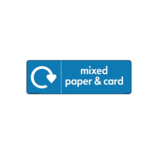 Wrap Recycle Mixed Paper & Card with Logo Sign – Wrap Recycling-Schilder, 4 mm geriffelte Tafel, 225 mm x 60 mm von Pixel Widgets
