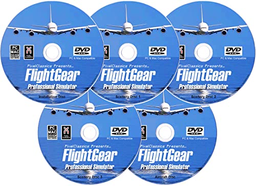 FlightGear Flight Simulator 2023 X Premium DELUXE Edition Flugsimulation 5 Disc DVD-CD-Set Kompatibel mit Microsoft Windows 11, 10, 8.1, 8, 7, Vista PC & Mac | 600+ Flugzeuge & Weltweite Landschaft von PixelClassics