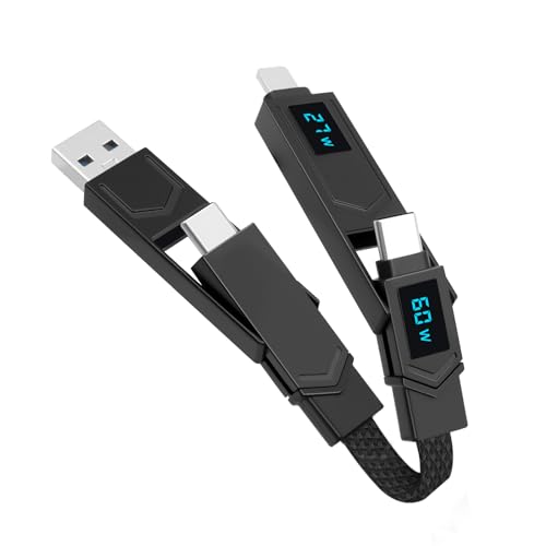 Pixelure 4in1 LED Display Schlüsselanhänger mit USB-C-Kabel, Multi USB Kabel Universal Ladekabel Datenkabel Ligtning und USB-C Kabel, USB A auf Typ-C/Typ C auf Ligtning für Phone 16 15 14 13 12 11 von Pixelure