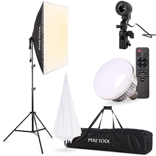 PIXETOOL Fotostudio Set – 1 Softbox Licht, Durchlichtschirm, LED Lampe 4800 Lumen 3000-6000K – 50x70 cm Softboxen - Fotolicht Videolicht Fotolampe – Light Streaming Video Fotografie Studiolicht von Pixetool