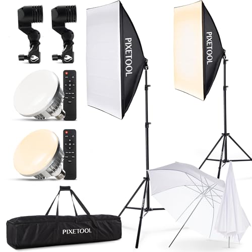 PIXETOOL Fotostudio Set – 2 Softbox Licht, 2 Durchlichtschirm, 2 LED Lampen 4800 Lumen 3000-6000K – 50x70 cm Softboxen - Kabel-Organisator 12m - Fotolicht Videolicht Fotolampe – Fotografie Studiolicht PIXETOOL Fotostudio Set – 2 Softbox Licht, 2 Durchlichtschirm, 2 LED Lampen 4800 Lumen 3000-6000K – 50x70 cm Softboxen - Kabel-Organisator 12m - Fotolicht Videolicht Fotolampe – Fotografie Studiolicht von Pixetool
