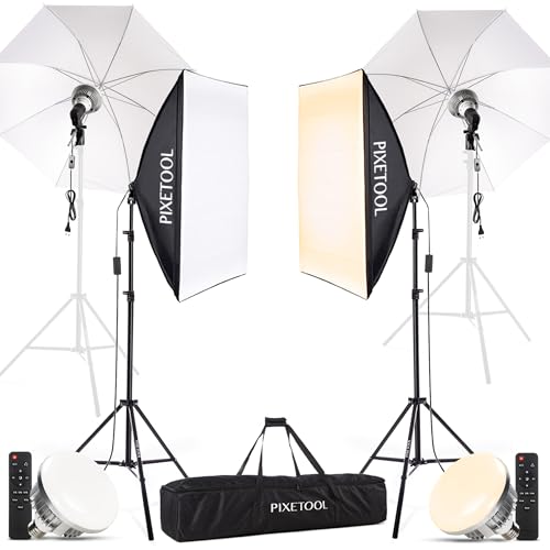 PIXETOOL Fotostudio Set – 2 Softbox Licht, 2 Durchlichtschirm, 2 LED Lampen 4800 Lumen 3000-6000K – 50x70 cm Softboxen - Fotolicht Videolicht Fotolampe – Light Streaming Video Fotografie Studiolicht von Pixetool
