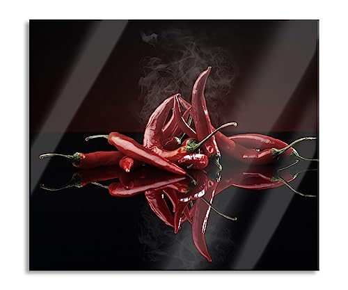 Feurige rote Chili-Schoten Herdabdeckplatte & Spritzschutz aus Echtglas | Für Herd-Kochfelder | 60x52 cm von Pixxprint
