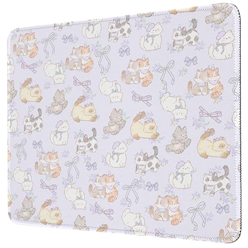 Premium-Mauspad mit Nähten (26 x 21 cm) | Rutschfeste Unterseite und waschbare Oberfläche | weicher Schreibtisch für Gaming, Laptop und Büro (Katzengarten) von Piyycur