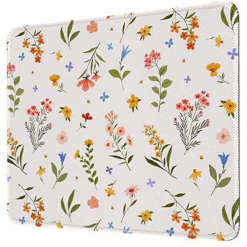 Premium-Mauspad mit Nähten (26 x 21 cm) | Rutschfeste Unterseite und waschbare Oberfläche | weicher Schreibtisch für Gaming, Laptop und Büro (bunte Blumen) von Piyycur